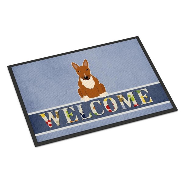 Carolines Treasures 18 x 27 in. Bull Terrier Red Welcome Indoor or Outdoor Mat BB5715MAT